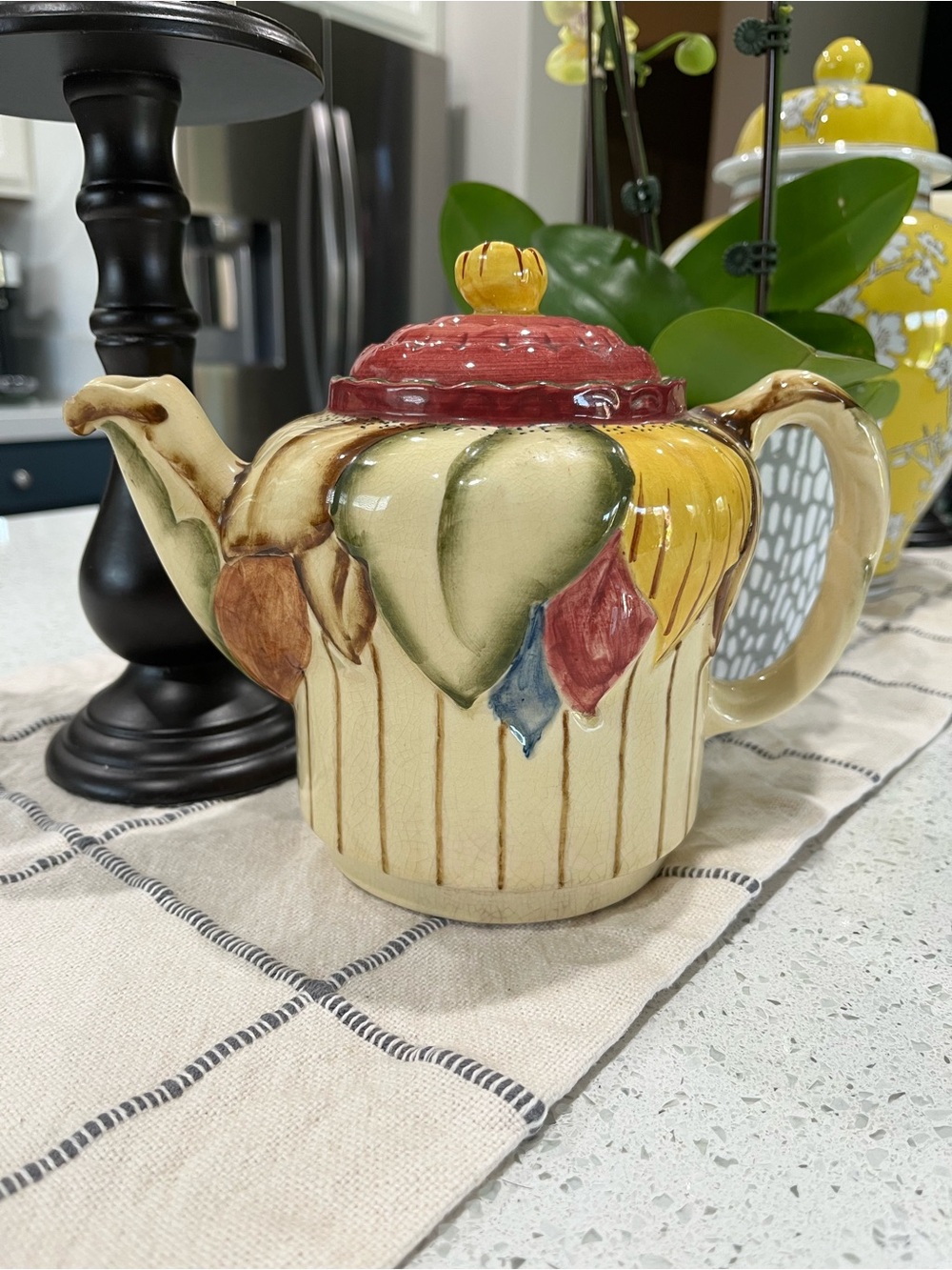 Vintage Hand Painted Pottery Teapot HJ Wood Ltd, 5 Cup, Burslem England-Repaired
